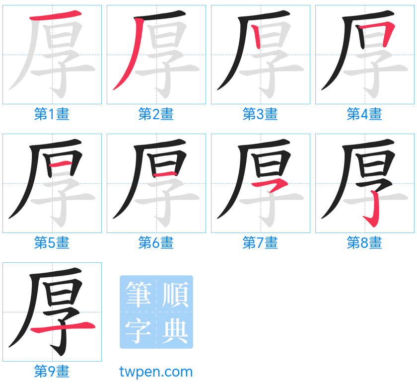 “「厚」的筆畫”