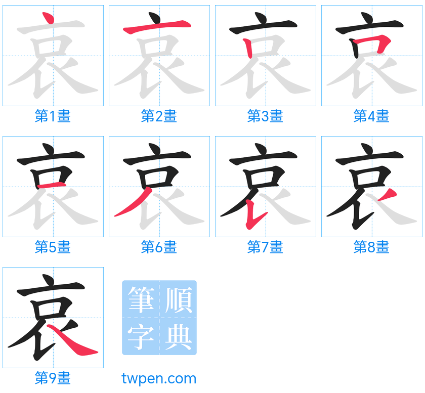 “「哀」的筆畫”