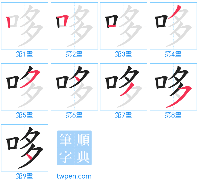 “「哆」的筆畫”