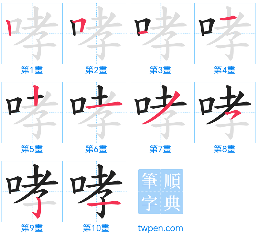 “「哮」的筆畫”