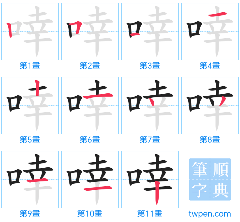 “「啈」的筆畫”