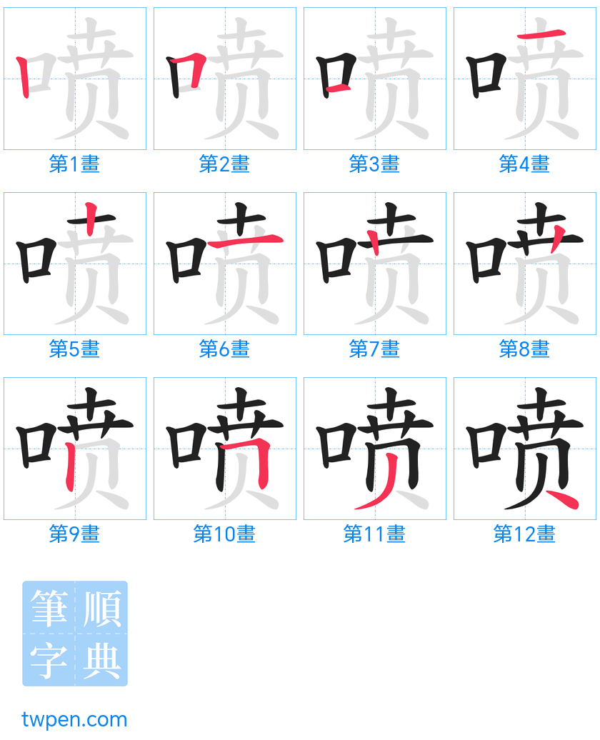 “「喷」的筆畫”