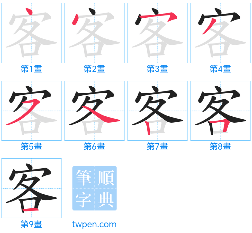 “「客」的筆畫”