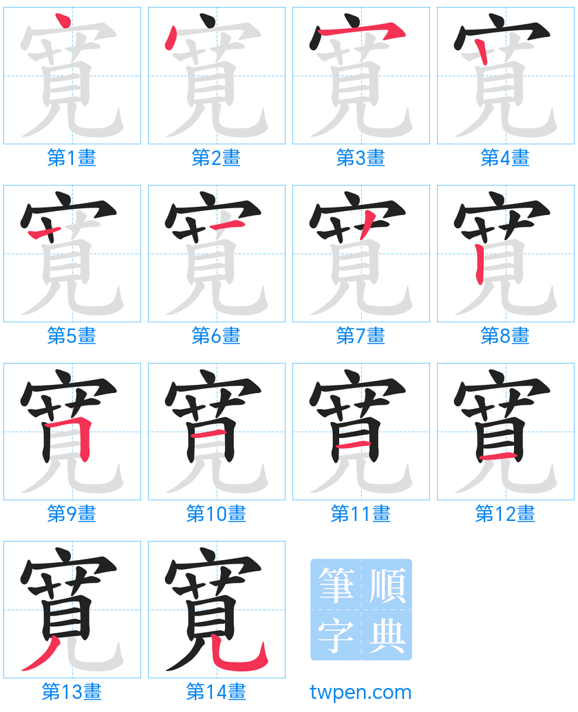 “「寛」的筆畫”