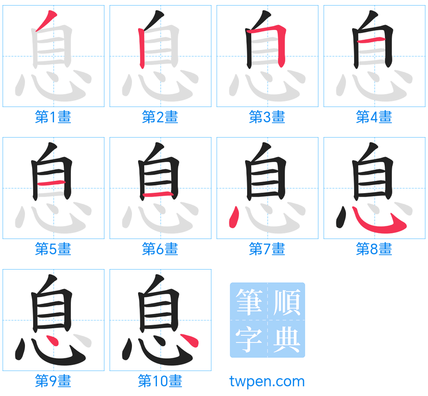 “「息」的筆畫”