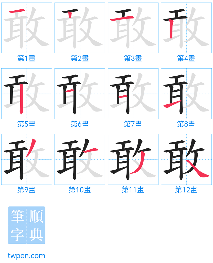 “「敢」的筆畫”