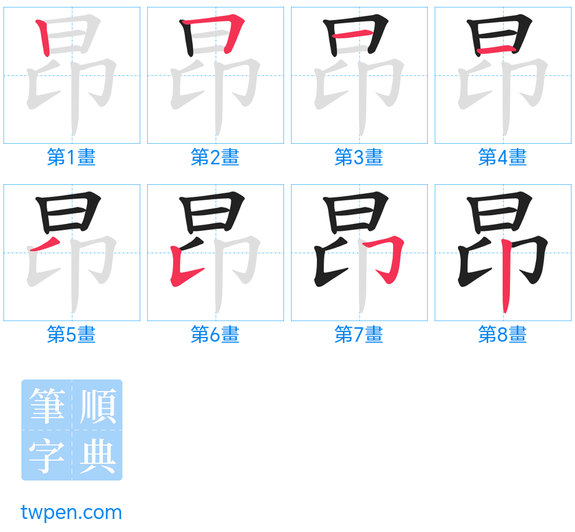 “「昂」的筆畫”