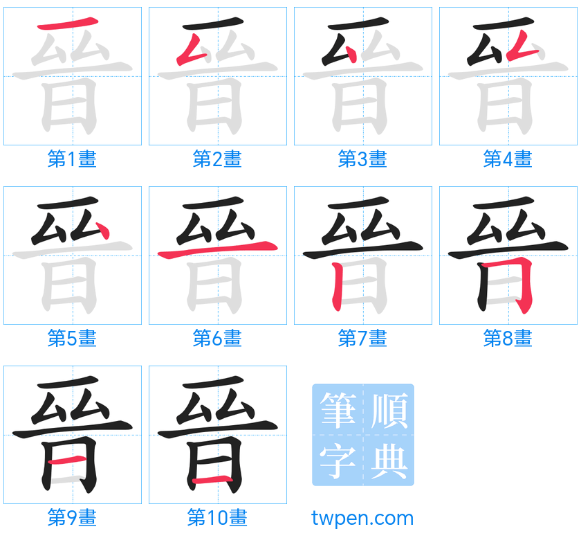 “「晉」的筆畫”