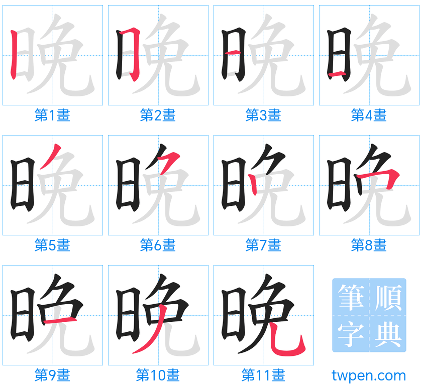 “「晚」的筆畫”