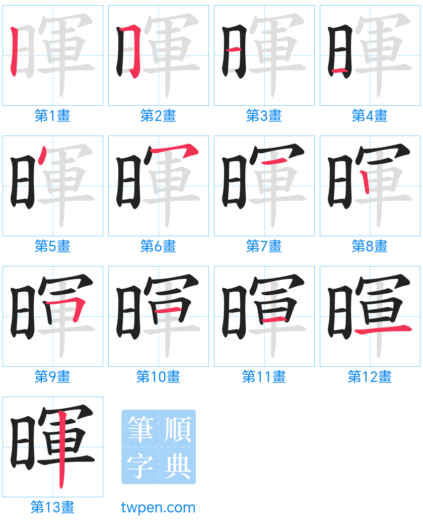 “「暉」的筆畫”