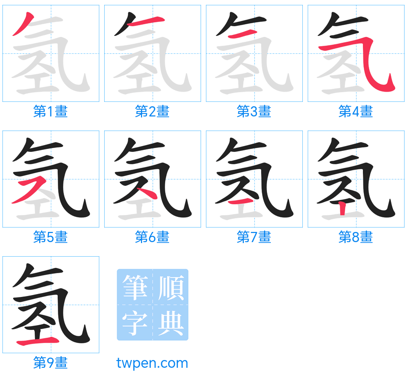 “「氢」的筆畫”