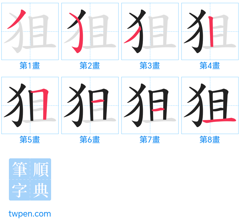 “「狙」的筆畫”