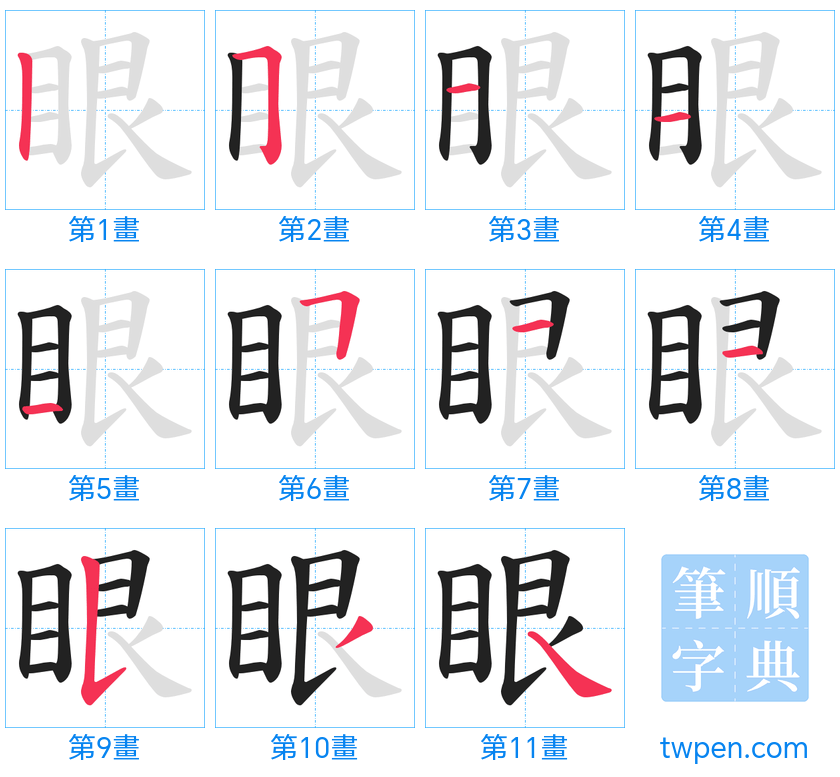 “「眼」的筆畫”