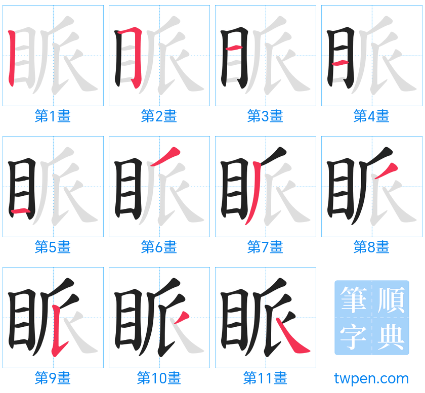 “「眽」的筆畫”