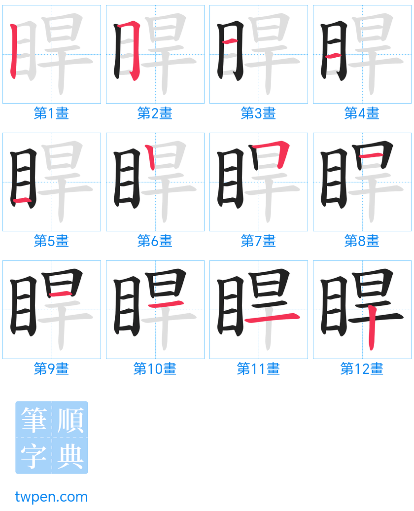 “「睅」的筆畫”