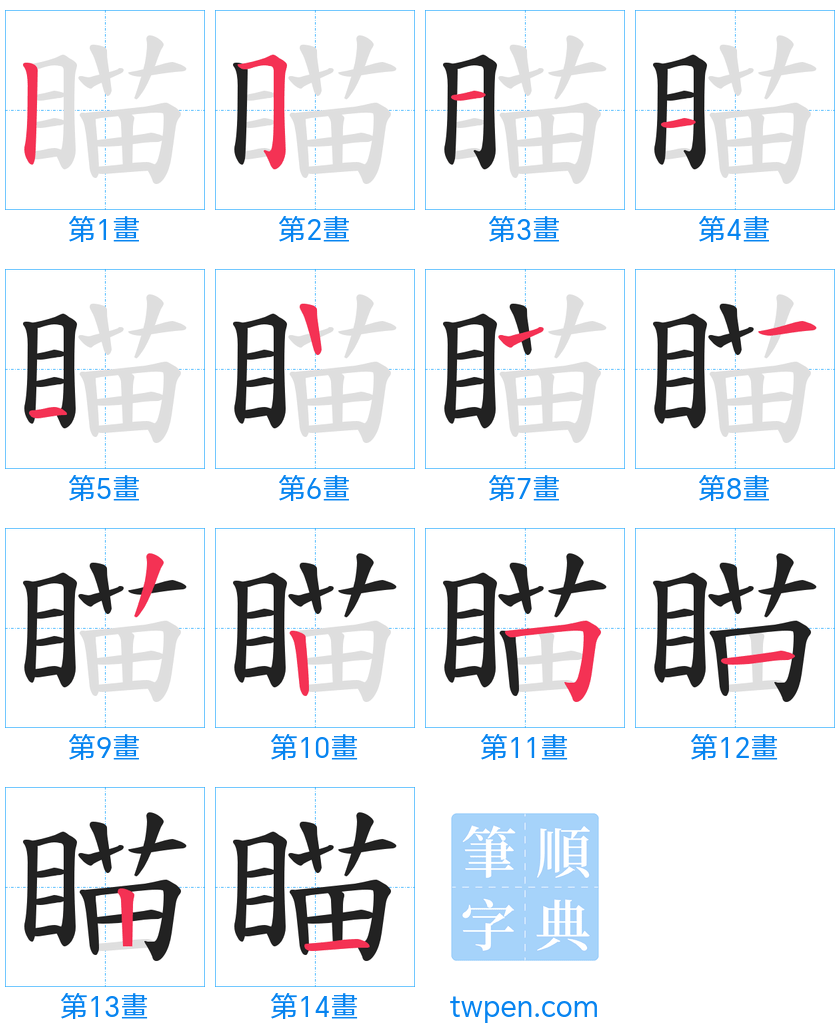 “「瞄」的筆畫”