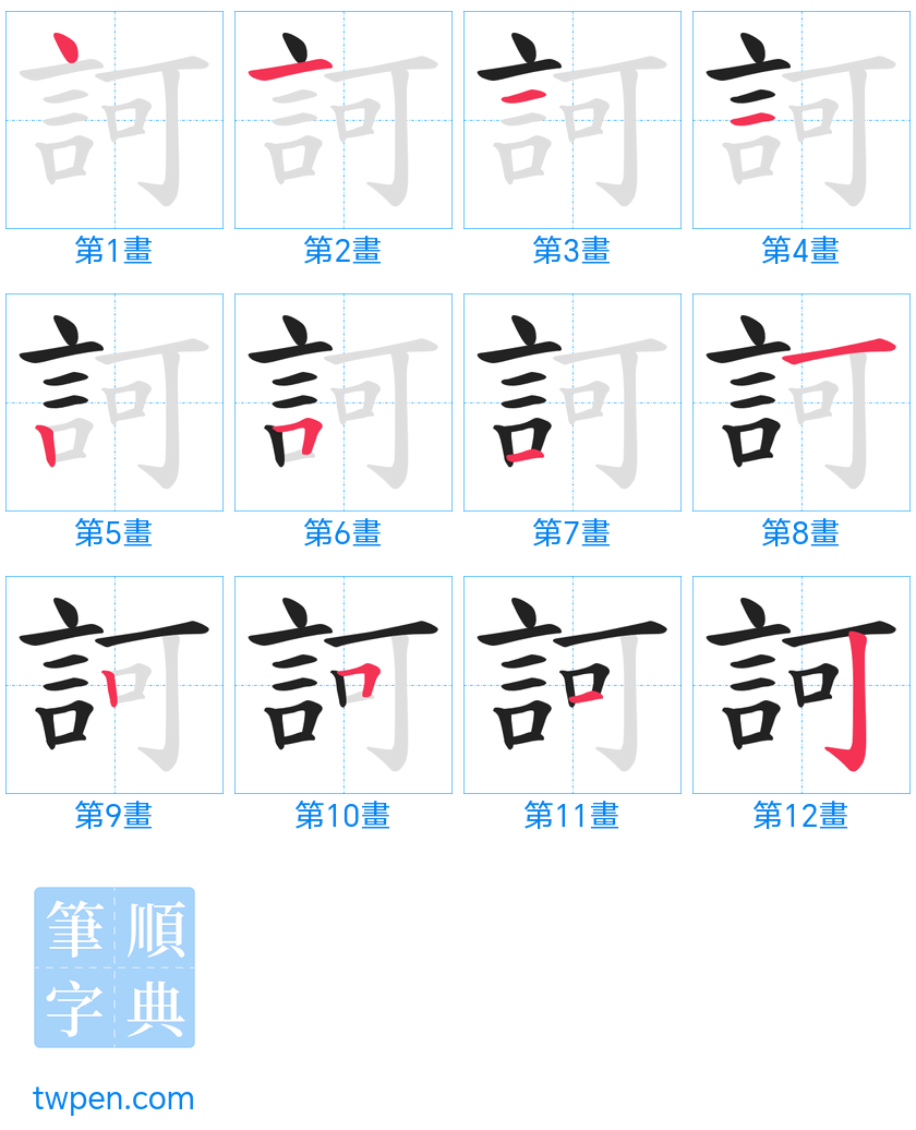 “「訶」的筆畫”