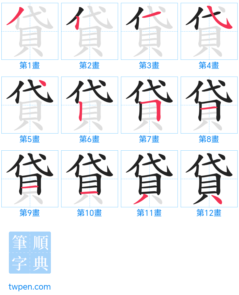 “「貸」的筆畫”