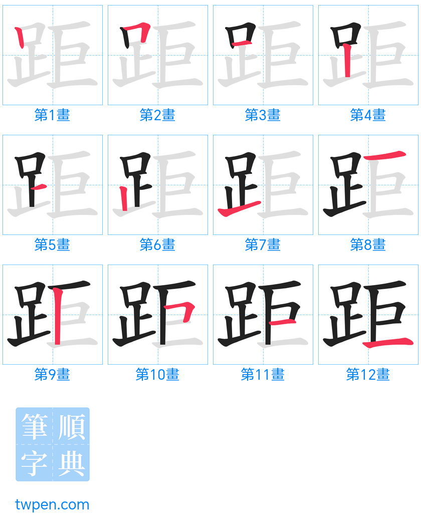 “「距」的筆畫”