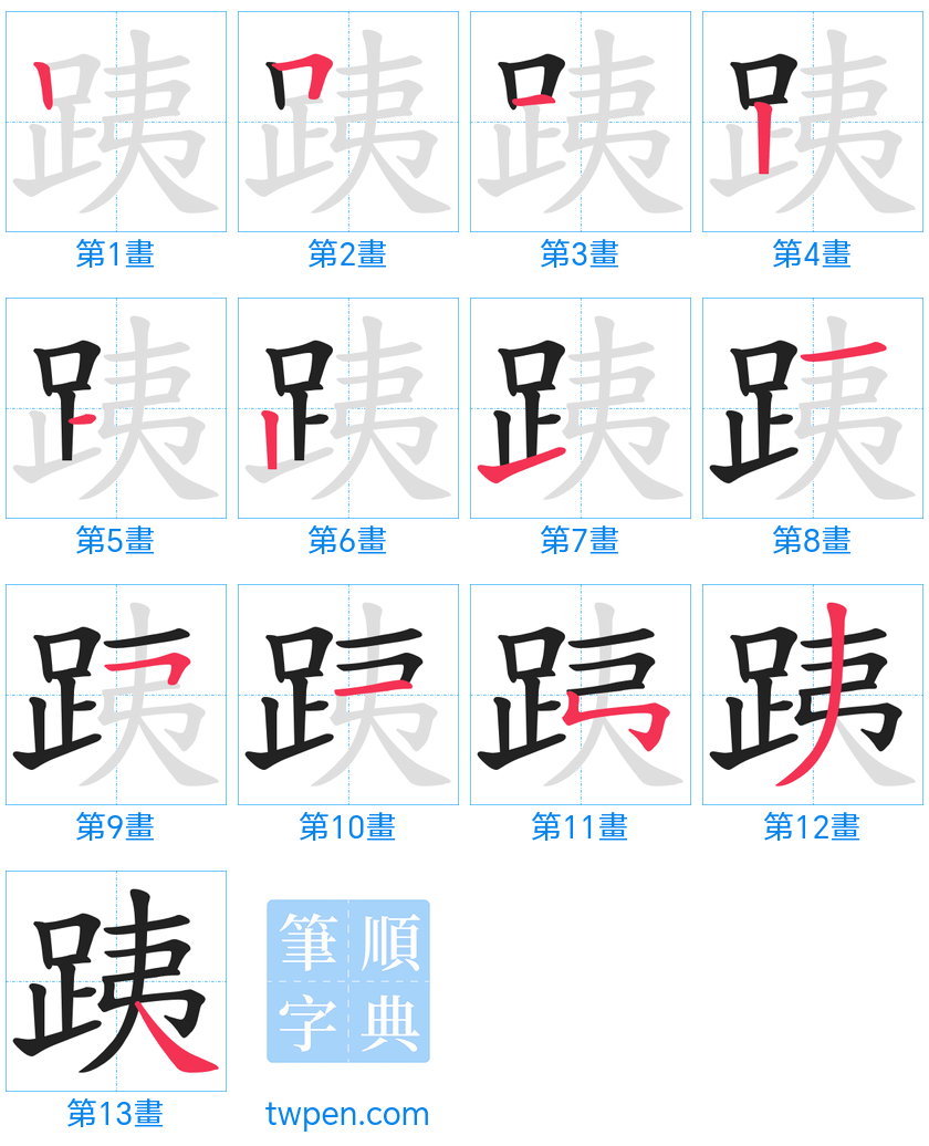 “「跠」的筆畫”