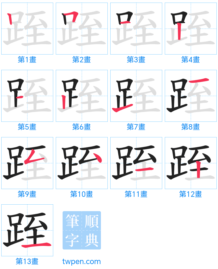 “「跮」的筆畫”