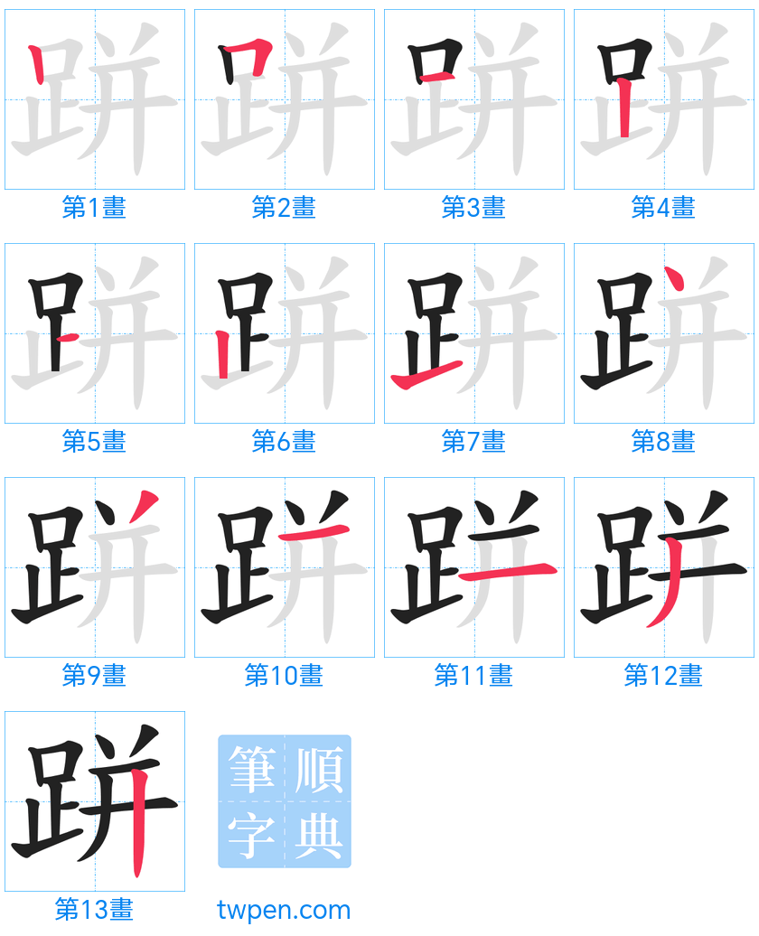 “「跰」的筆畫”