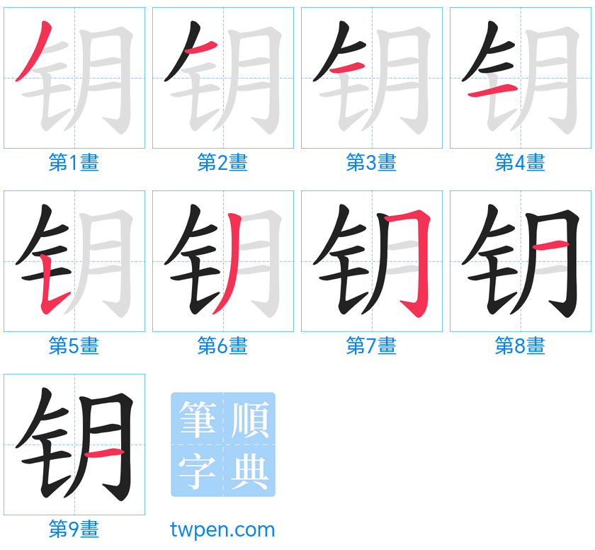 “「钥」的筆畫”