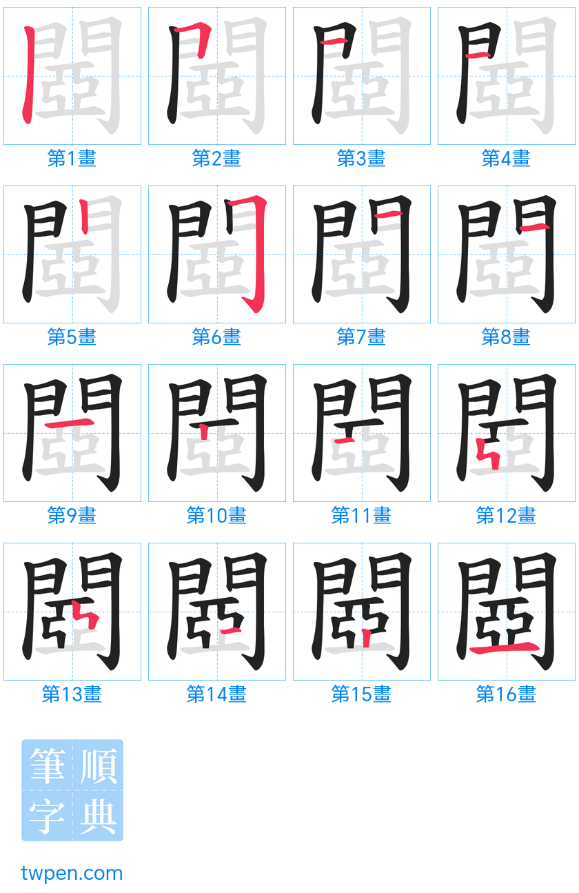 “「閸」的筆畫”