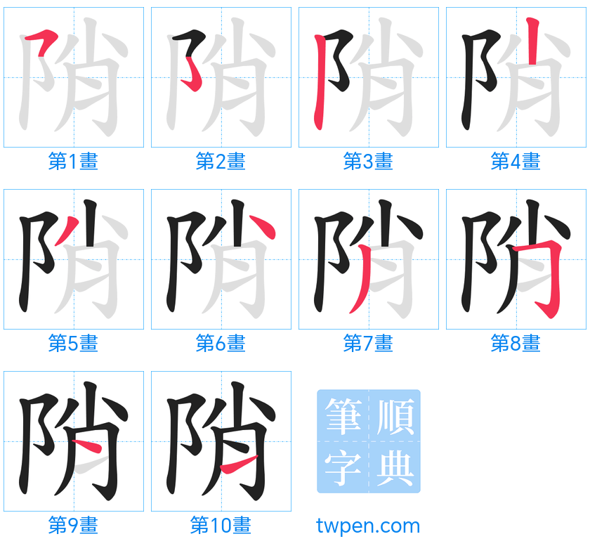 “「陗」的筆畫”