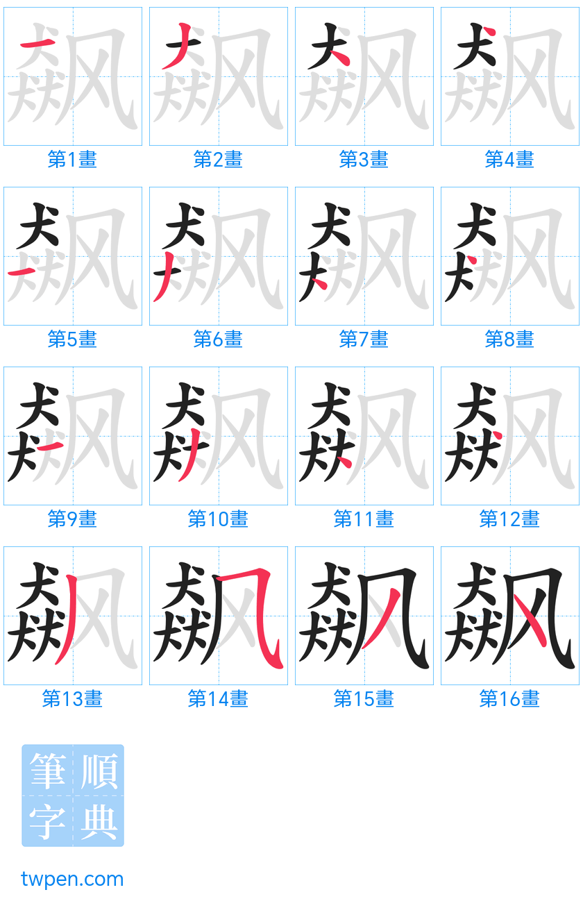 “「飙」的筆畫”